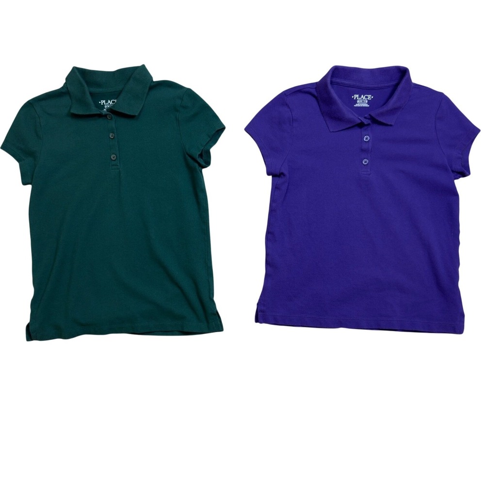 The Childrens Place Boys Polo Shirt Lot 2 Hunter Green Purple Size M 7/8 School